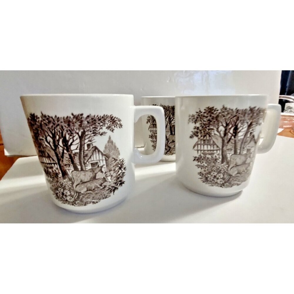 J.& G Meakin Romantic England Coffee Mugs Brown Ironstone set of 4